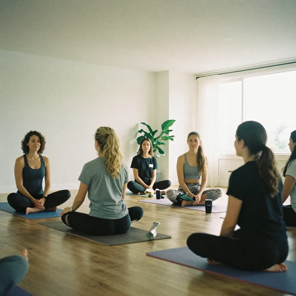 Facilitator speaking to a small seated group indoors